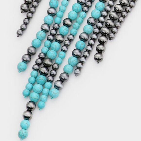 Squash Blossom Natural Stone Accented Layered Fringe Bib Necklace Set - Picture 5 of 10